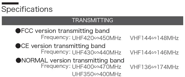 Quansheng UV-K5 Specifications 1 Quansheng UV-K5 Specifications for Transmit Frequencies
